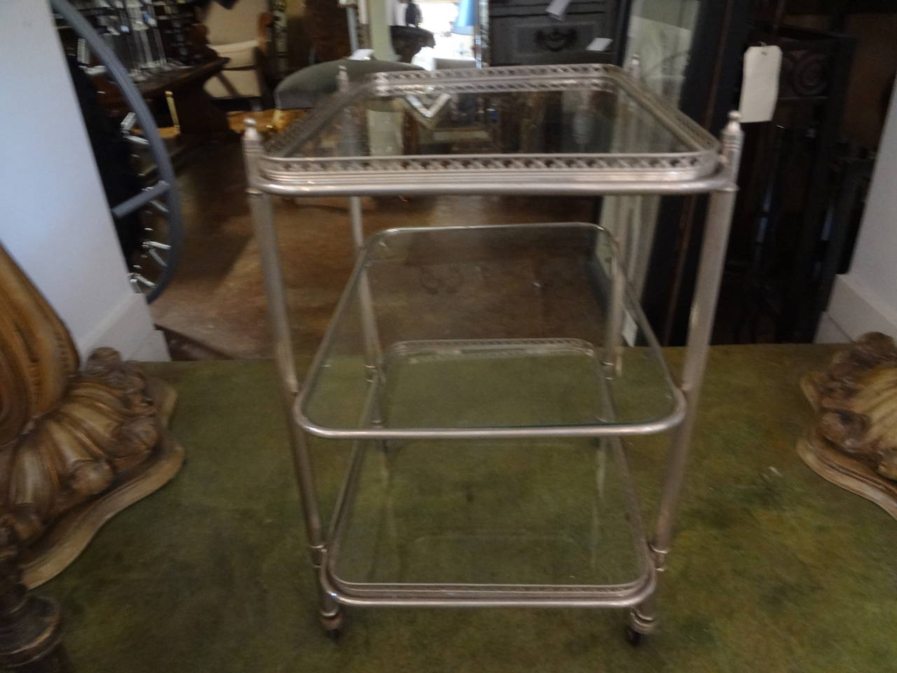 Mid-20th Century French Three-Tier Nickel-Plated Cart