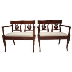 PAIR OF FRENCH DIRECTOIRE WALNUT BENCHES