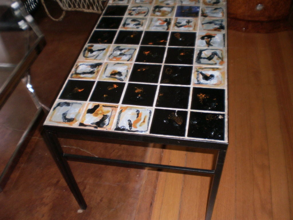 Mid-Century Modern Tile Topped Cocktail Table, Roger Capron Style In Good Condition For Sale In Houston, TX