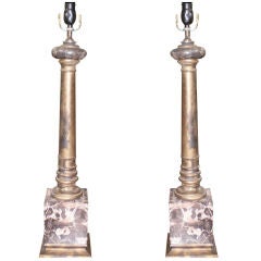 PAIR OF ITALIAN TOLE AND MARBLE LAMPS