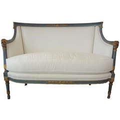 PERIOD FRENCH EMPIRE PAINTED AND PARCEL GILT CANAPE