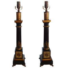 Pair Of French Neoclassical Style Tole And Bronze Lamps