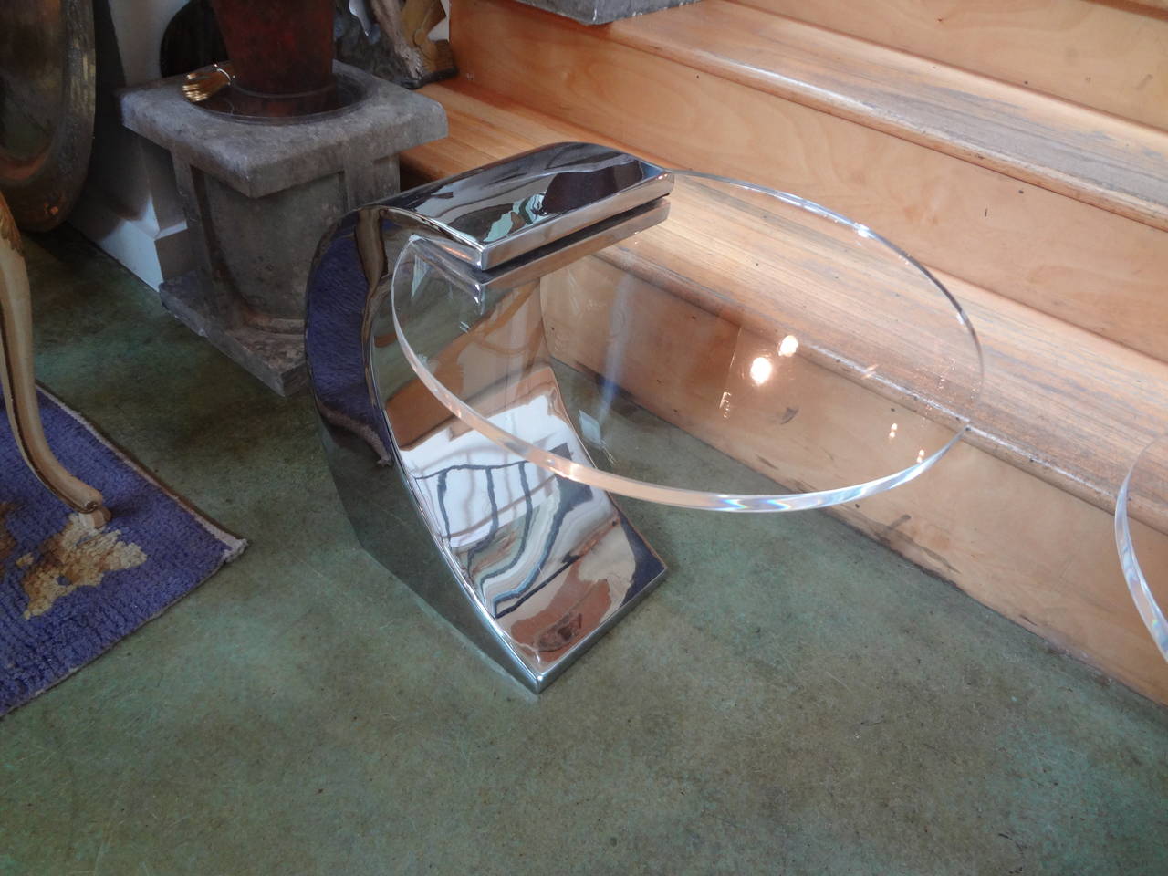 Mid-Century Modern Pair of Pierre Cardin Inspired Chrome and Lucite Tables