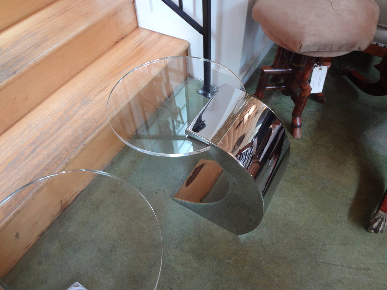 Pair of Pierre Cardin Inspired Chrome and Lucite Tables In Good Condition In Houston, TX