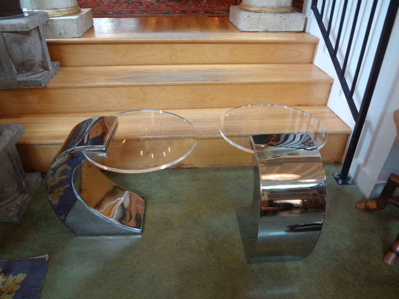 Late 20th Century Pair of Pierre Cardin Inspired Chrome and Lucite Tables