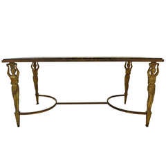 French Neoclassical Brass And Marble Cocktail Table