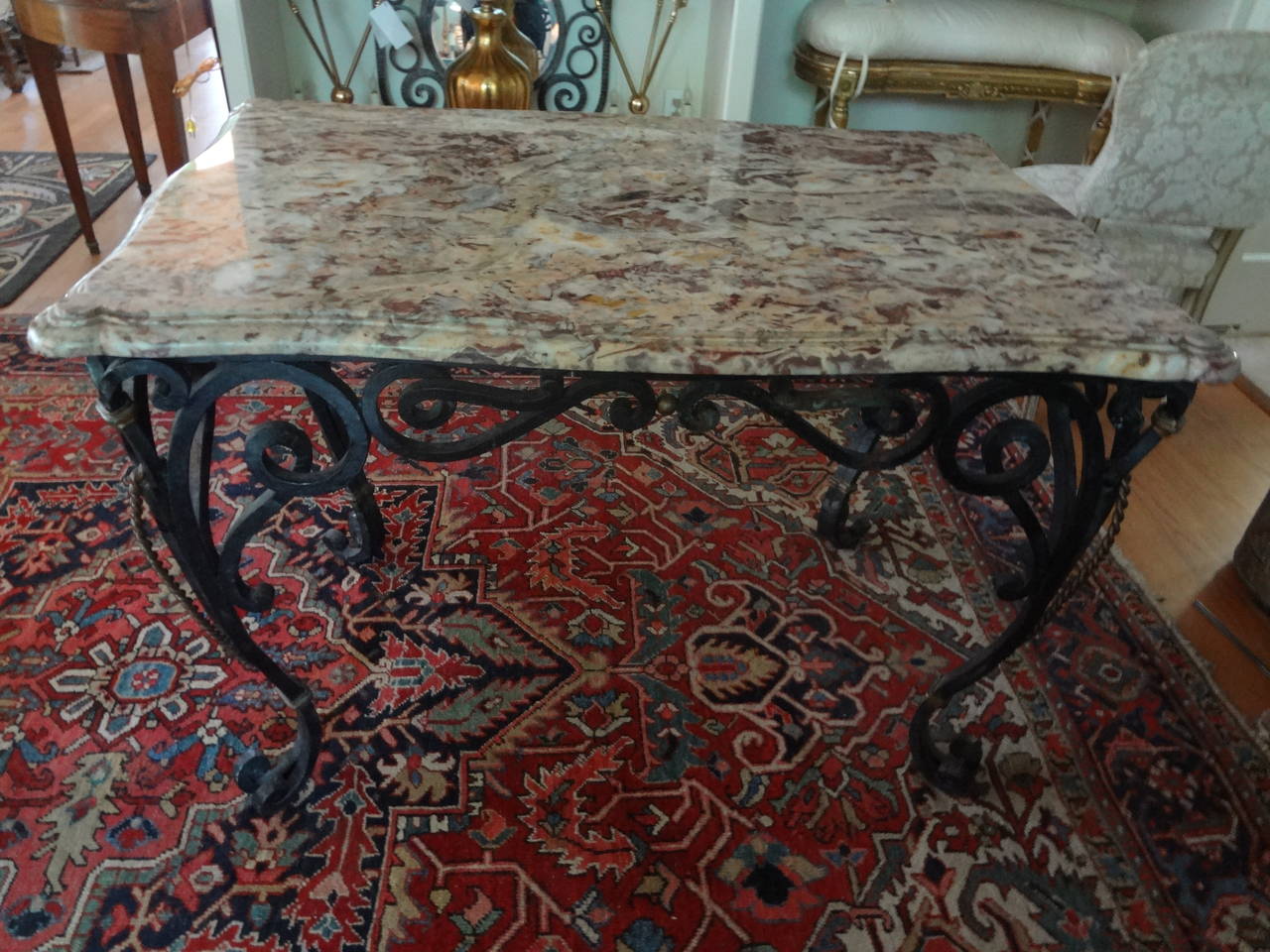 Baroque Gilbert Poillerat Inspired French Wrought Iron Center Table For Sale