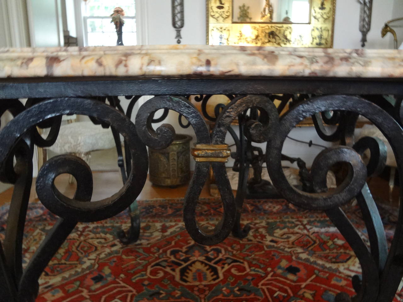 Mid-20th Century Gilbert Poillerat Inspired French Wrought Iron Center Table For Sale