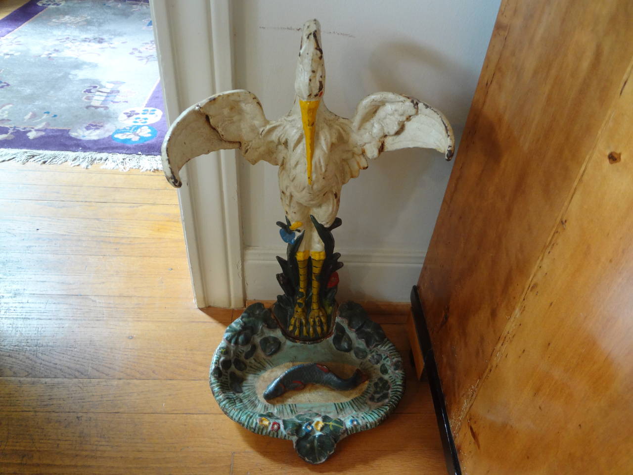 French Cast Iron Stork Umbrella Stand In Good Condition In Houston, TX