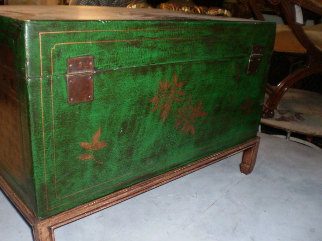 19th Century Chinese Leather Trunk on Stand 2