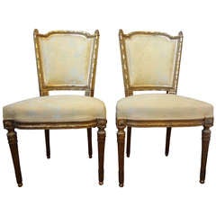 Pair Of Antique French Louis XVI Style Gilt Wood Chairs 11