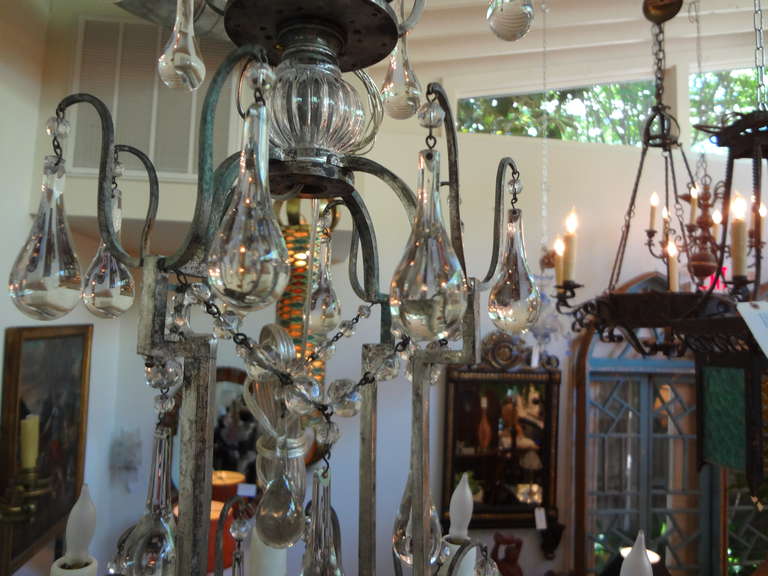 Mid-20th Century French Maison Baguès Style 8-Light Crystal Chandelier For Sale