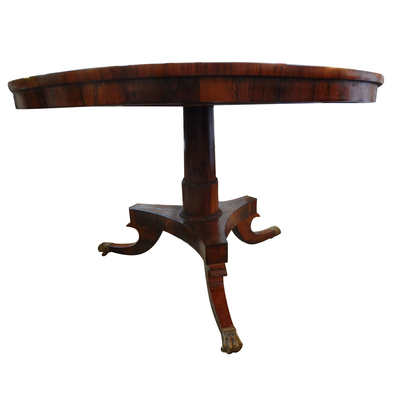 English Regency Rosewood Tilt Top Pedestal Center Table