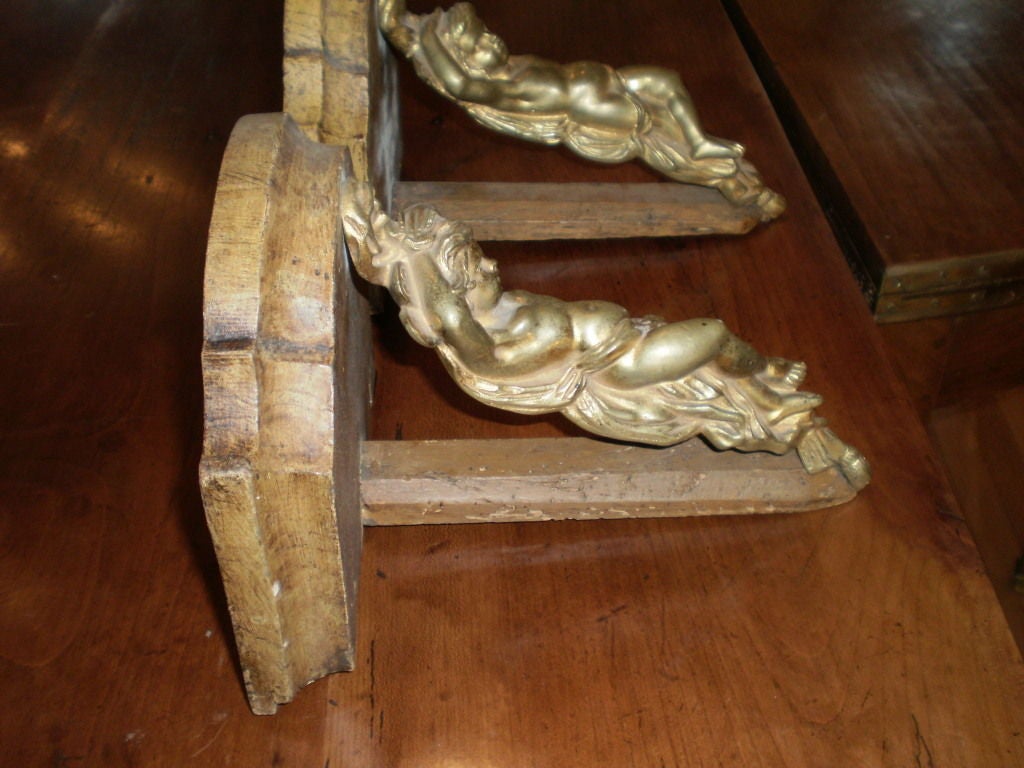 Pair of 19th Century French Bronze and Wood Wall Brackets In Good Condition For Sale In Houston, TX