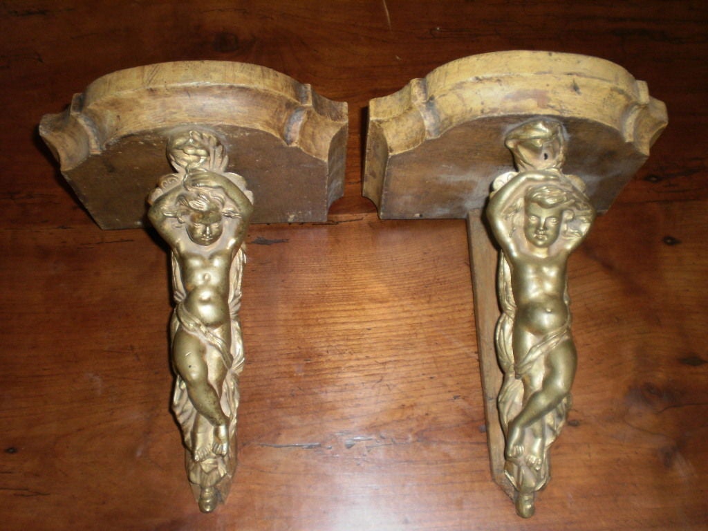 Pair of 19th Century French Bronze and Wood Wall Brackets For Sale 4