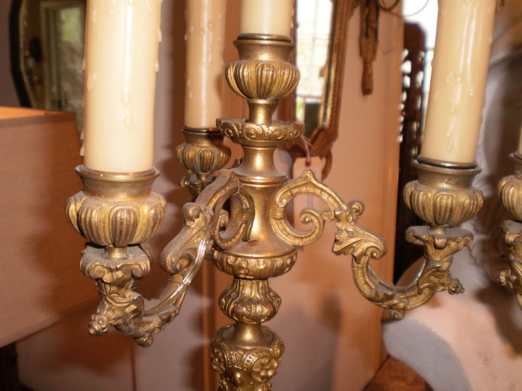 Pair of 19th Century French Louis XV Style Gilt Bronze Candelabras In Good Condition For Sale In Houston, TX