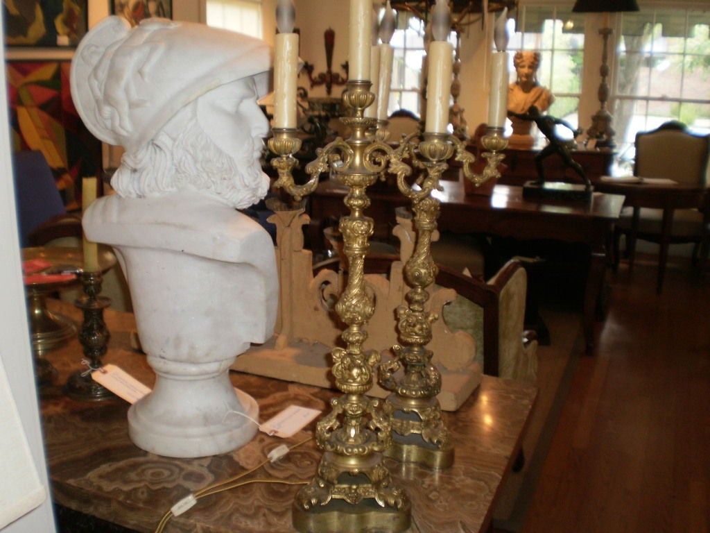 Pair of 19th Century French Louis XV Style Gilt Bronze Candelabras For Sale 2