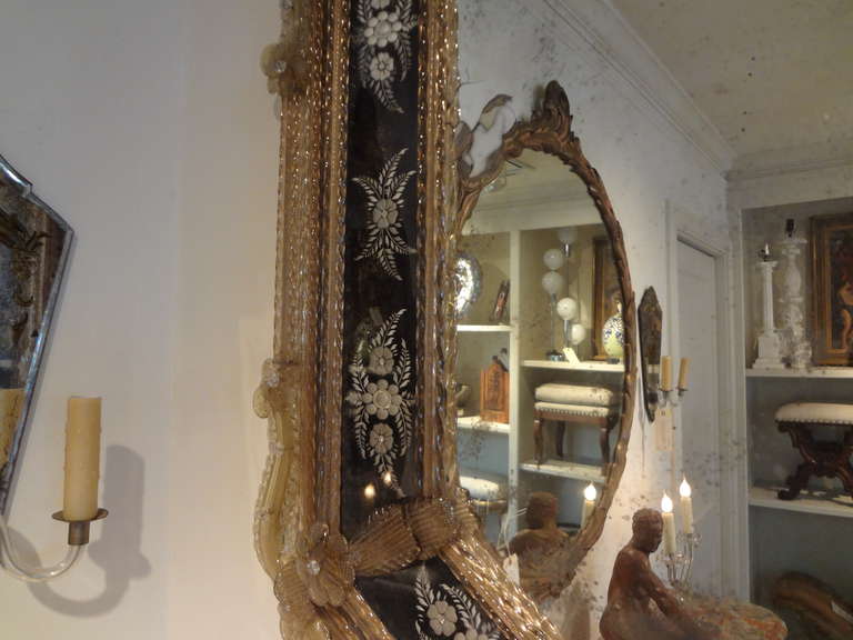 20th Century Antique Venetian Glass Octagonal Mirror