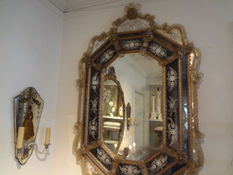 Antique Venetian Glass Octagonal Mirror 2