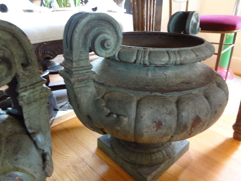 Large Pair Of Antique French Grecian Style Iron Urns 2