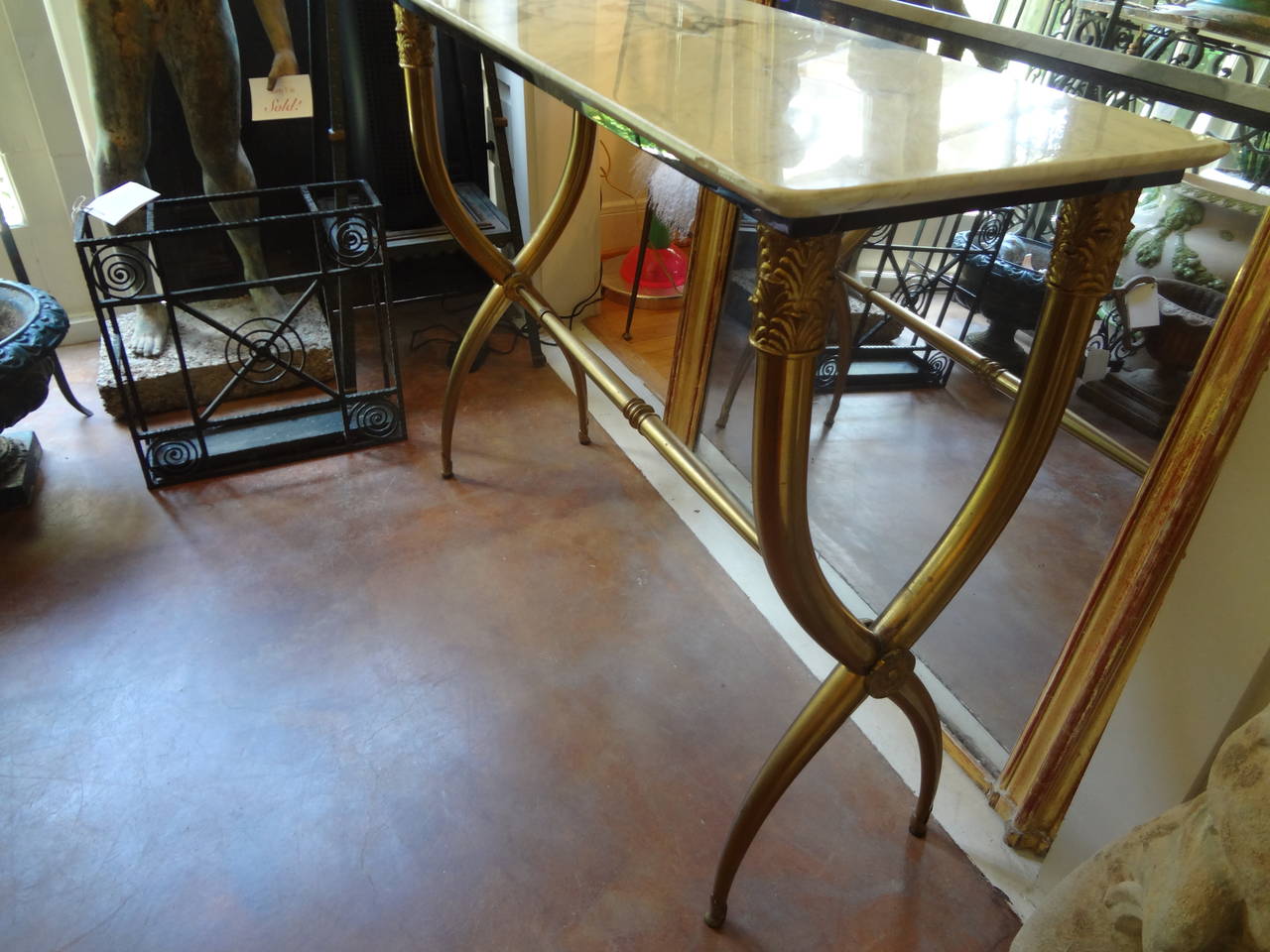 Italian Gio Ponti Style Brass Or Bronze Console Table 2