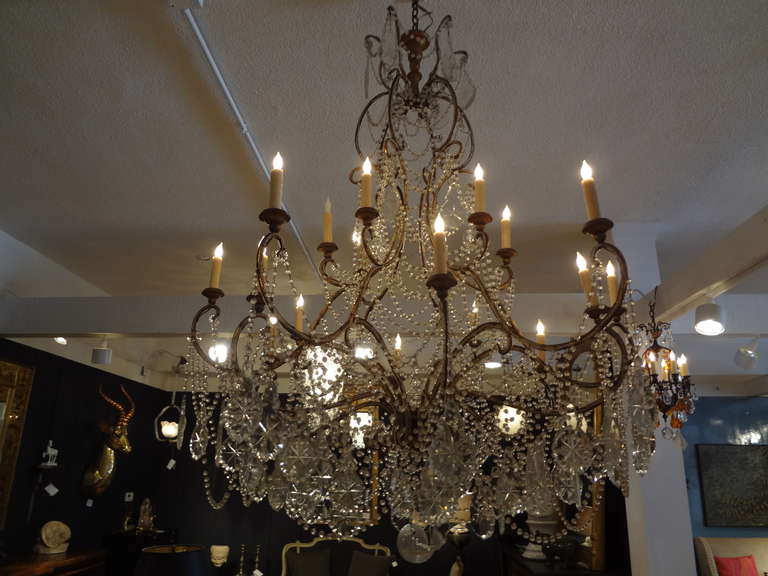 Italian Two-Tiered Twelve Light Beaded and Crystal Chandelier