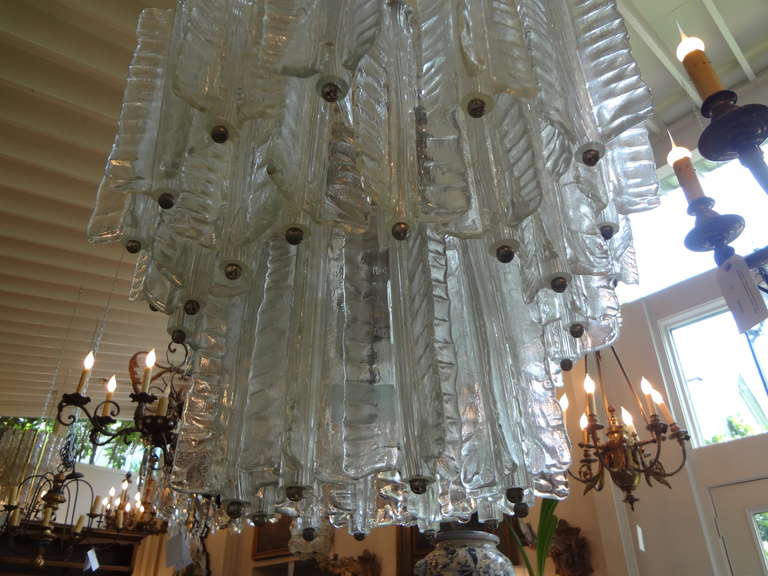 Mid-20th Century Mid Century Modern Italian Murano Glass Chandelier, Possibly Venini