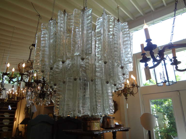 Mid Century Modern Italian Murano Glass Chandelier, Possibly Venini 4
