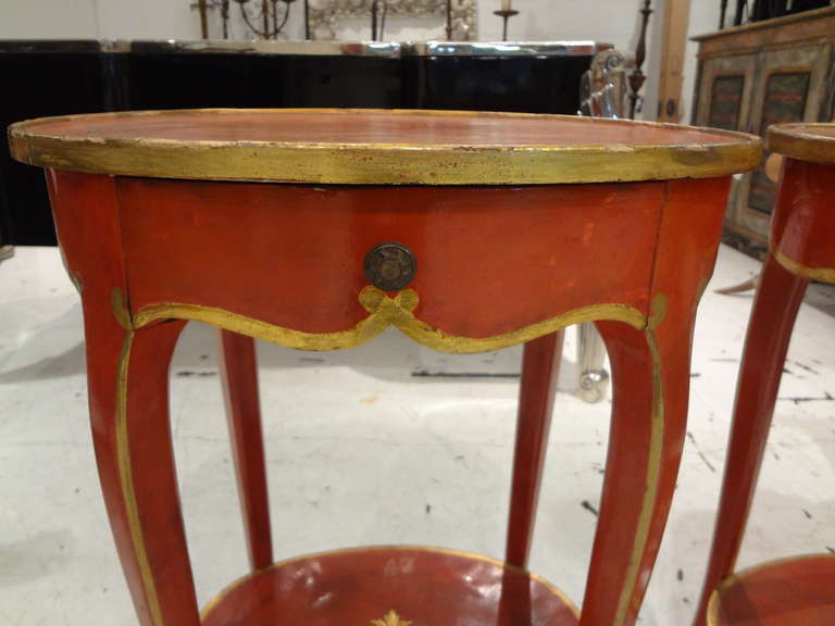 Pair of Italian Painted and Gilt Tables with Drawer 1