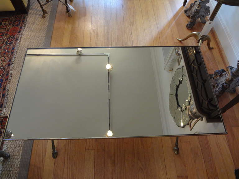 French Maison Baguès Style Bronze Cocktail Table With Mirrored Top In Good Condition In Houston, TX