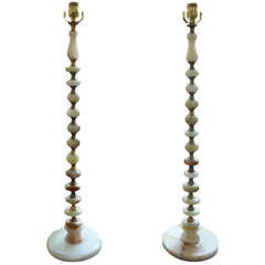 Tall Pair of Italian Hollywood Regency Onyx Table Lamps