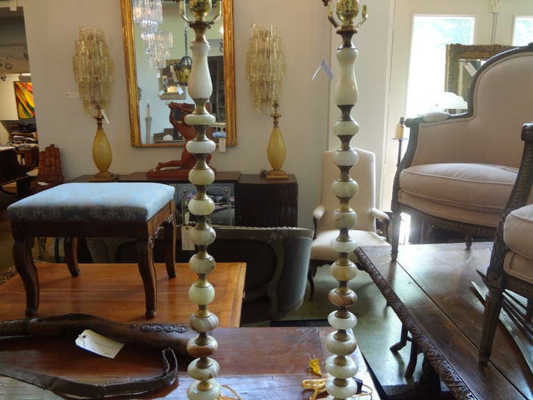 Tall Pair of Italian Hollywood Regency Onyx Table Lamps 1