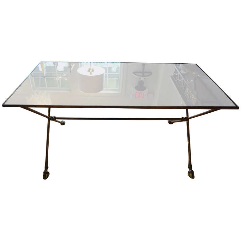 French Maison Baguès Style Bronze Cocktail Table With Mirrored Top at