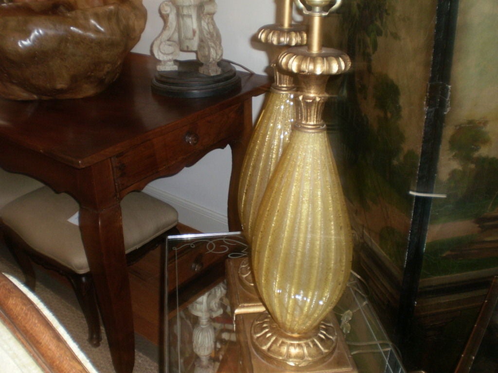 Italian Pair of Gold Murano Glass Lamps-Barovier Style