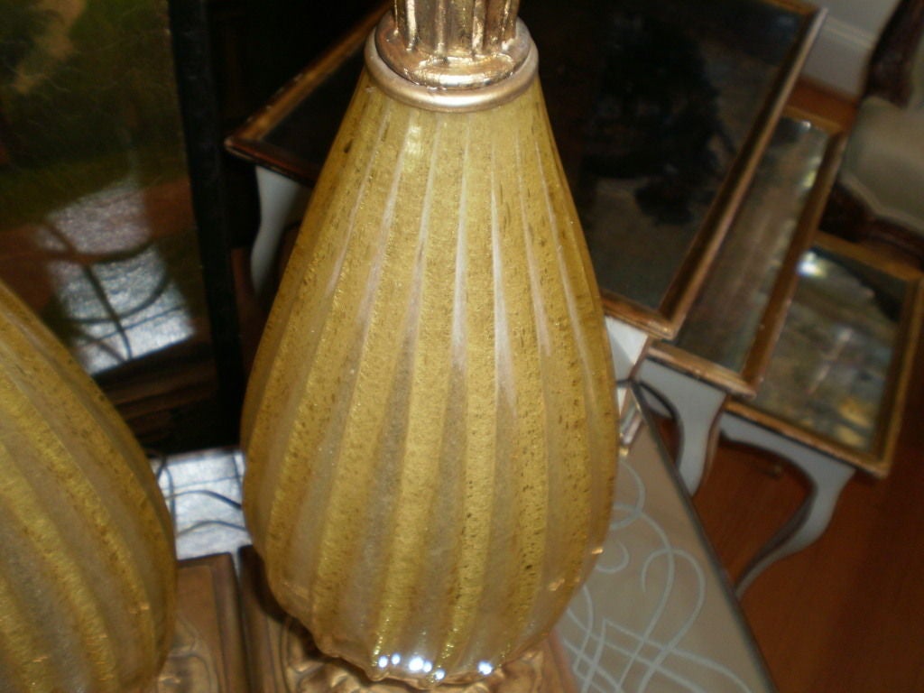 Pair of Gold Murano Glass Lamps-Barovier Style In Good Condition In Houston, TX