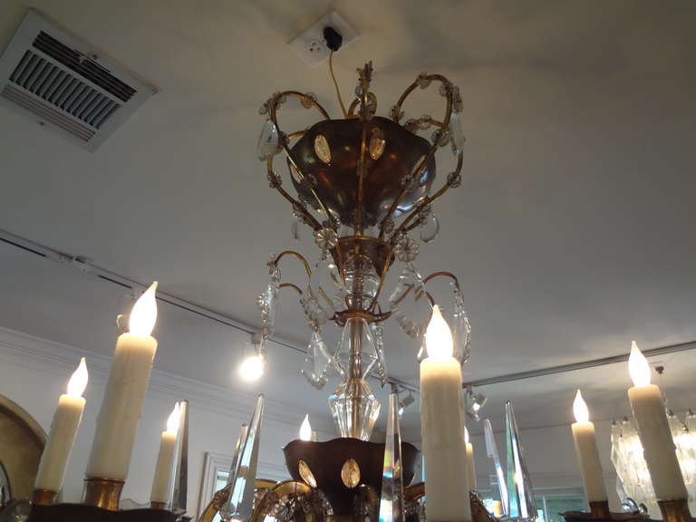 Bronze French Maison Baguès Attributed Crystal Chandelier For Sale