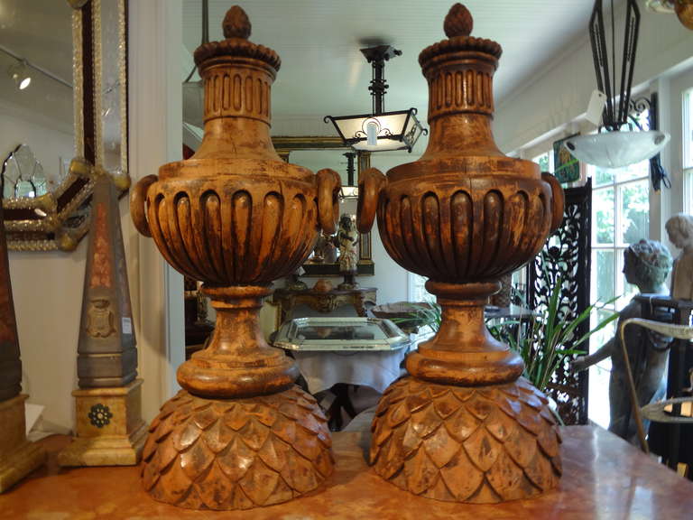 Beautifully Carved Period French Louis XVI Walnut Urns