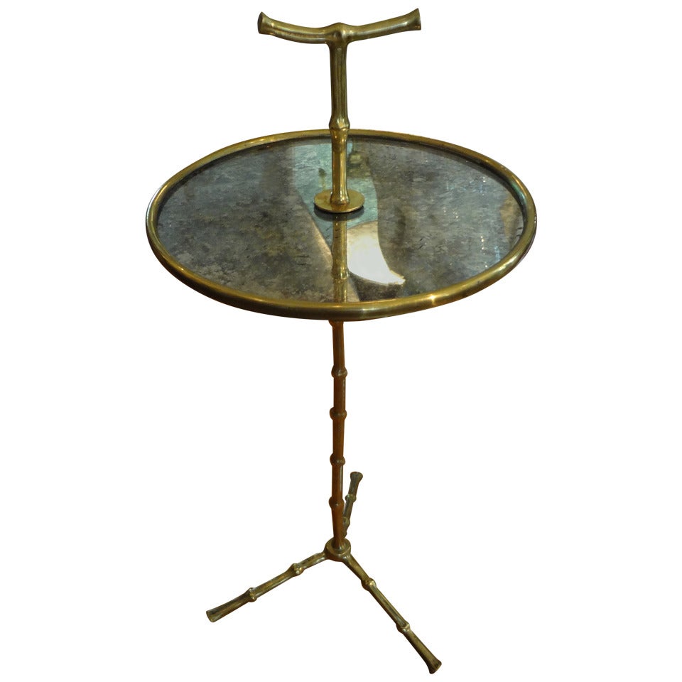 French Maison Bagues Style Bronze Gueridon With Mirrored Top