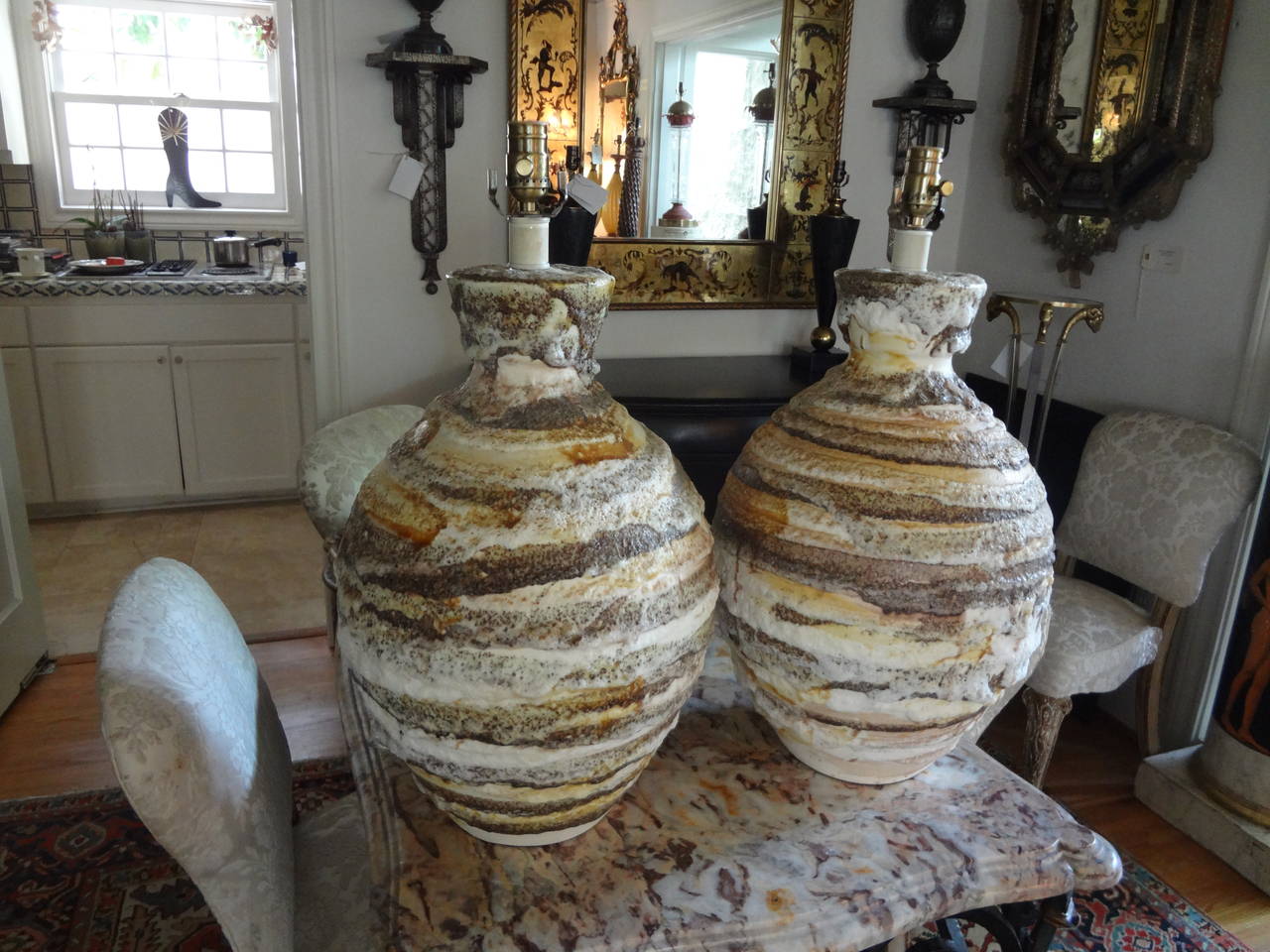 Pair of Large-Scale Italian Ceramic Table Lamps In Excellent Condition In Houston, TX