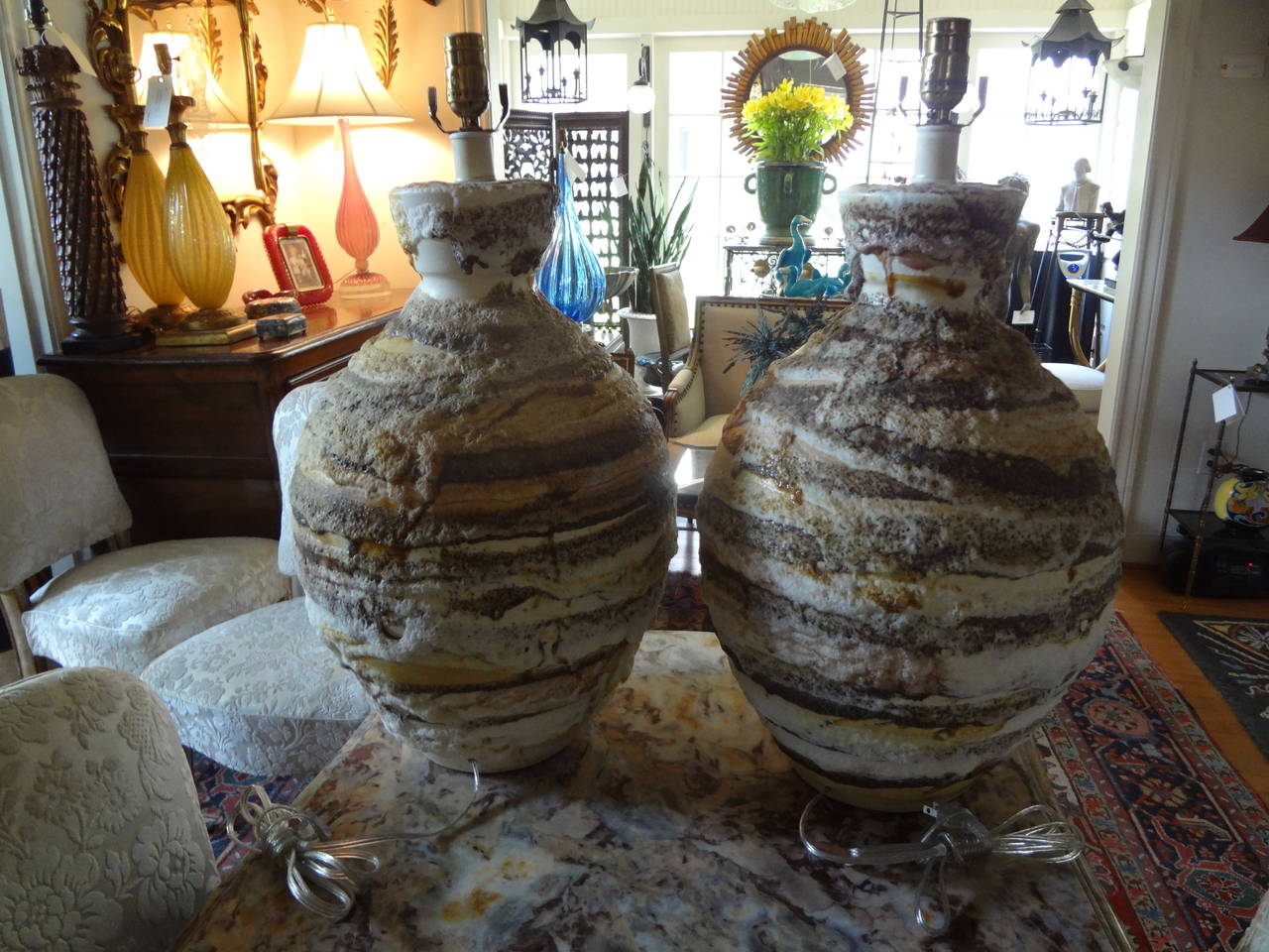 Mid-20th Century Pair of Large-Scale Italian Ceramic Table Lamps