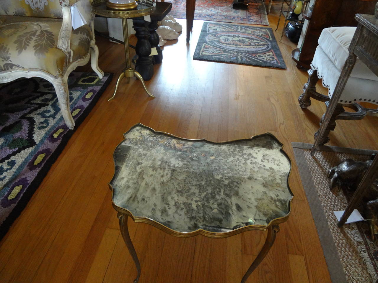French Directoire Style Bronze Gueridon with Mirrored Top by Baguès