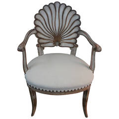 Italian Grotto Style Painted and Gilt Shell Back Armchair