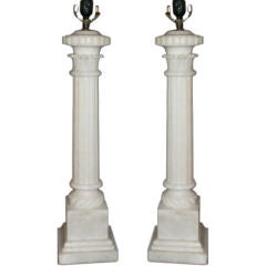 Stately Pair Of Italian Alabaster Column Lamps