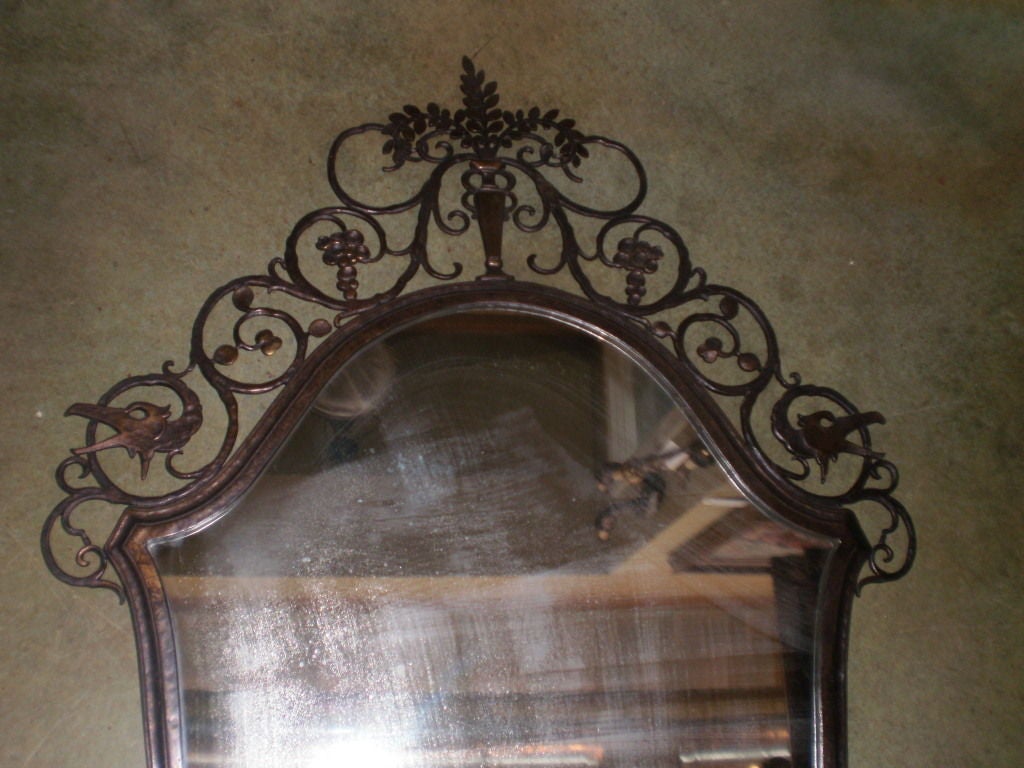  Oscar Bach Bronze Neoclassical Style Mirror.
Beautifully detailed patinated Neoclassical style bronze mirror signed by Oscar Bach, circa 1920.
See signature in photos.
This versatile bronze mirror would work well over a console table, credenza,