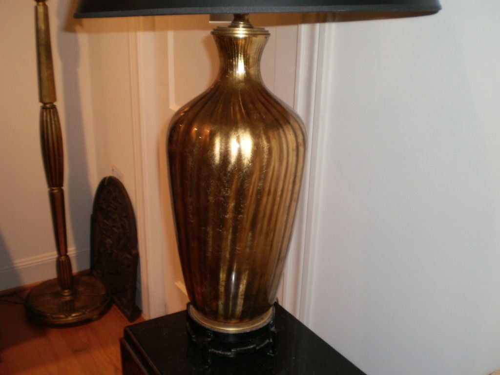 Mid-20th Century Hollywood Regency Italian Midcentury Gold Glass Lamp on Iron Base by Marbro For Sale