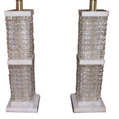 Pair Of Italian Mid-Century Modern Glass and Marble Lamps 9