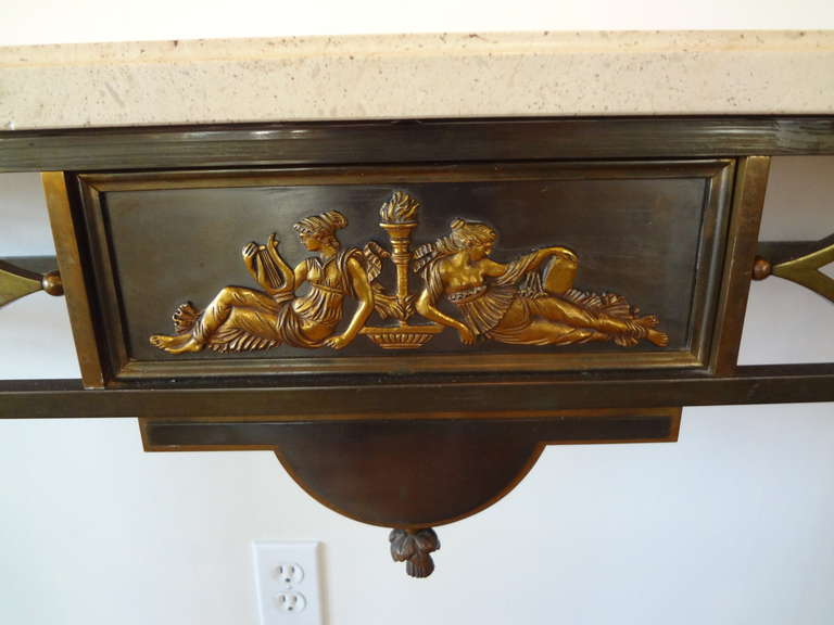Stunning French Neoclassical Bronze Console Table with Marble Top In Excellent Condition In Houston, TX