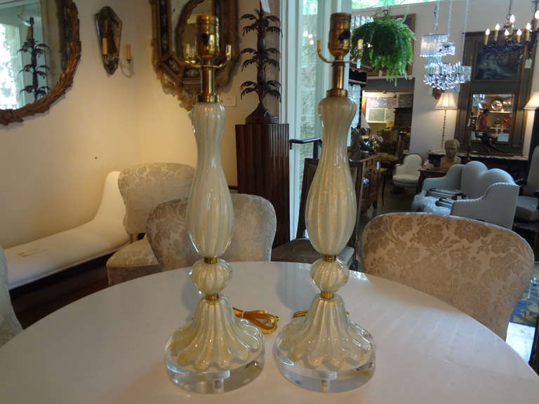 Mid-Century Modern Pair of Murano Glass Lamps
