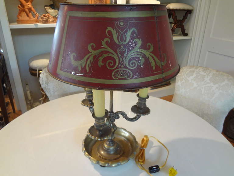 19th Century French Bronze and Tole Bouillotte Lamp 3
