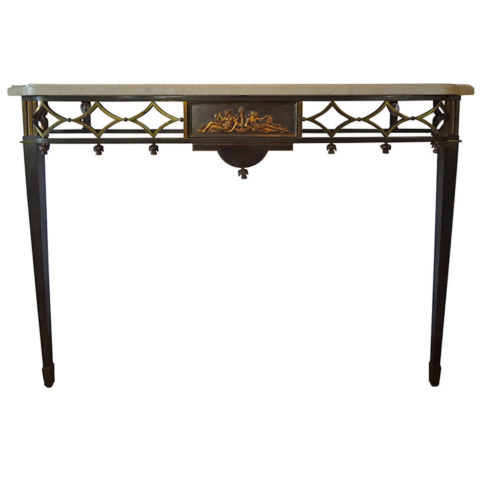 Stunning French Neoclassical Bronze Console Table with Marble Top